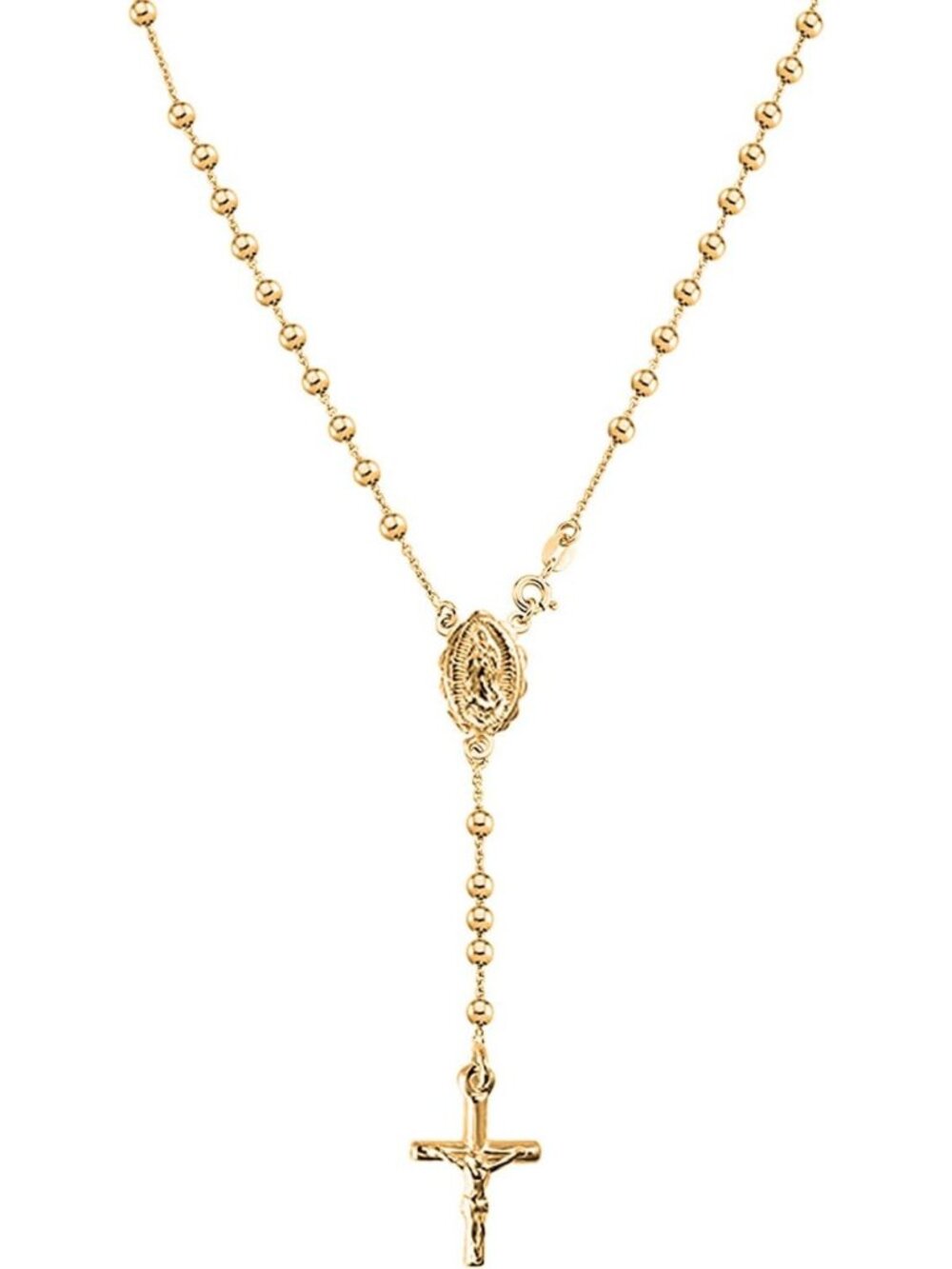 925 Sterling Silver Bead Chain Cross & Rosary Virgin Mary Pendant Y Necklace